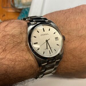 Fossil Steel Arkitekt silver dial, stainless, new battery